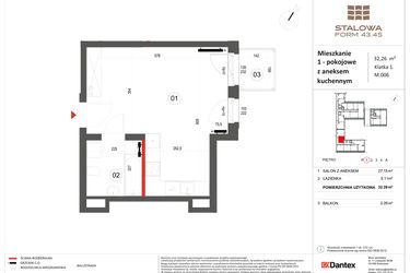Rzut - Mieszkanie na sprzedaż 1 pokój o powierzchni 32,26 m² - numer 6 w Stalowa Form 43.45