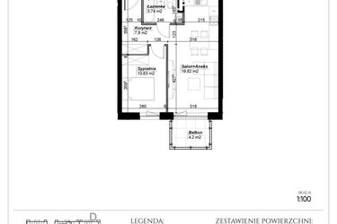 Rzut - Mieszkanie na sprzedaż 2 pokoje o powierzchni 42,09 m² - numer D.23 w Narcyzowe Wzgórza II