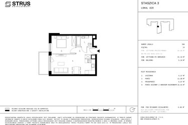 Rzut - Mieszkanie na sprzedaż 2 pokoje o powierzchni 41,1 m² - numer 4.A28 w Staszica 3