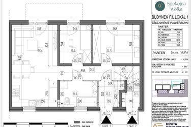 Rzut - Mieszkanie na sprzedaż 3 pokoje o powierzchni 54,97 m² - numer F3.1 w Spokojna Wólka etap V