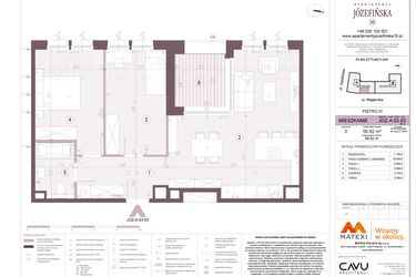 Rzut - Mieszkanie na sprzedaż 3 pokoje o powierzchni 56,62 m² - numer A.03.03 w Apartamenty Józefińska