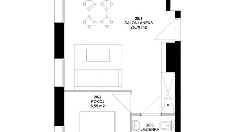 Rzut - Mieszkanie na sprzedaż 1 pokój o powierzchni 37,26 m² - numer 28 w Garbary 40