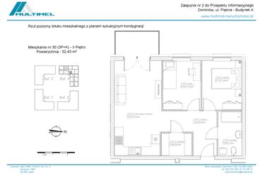 Rzut - Mieszkanie na sprzedaż 3 pokoje o powierzchni 52,43 m² - numer 30A w Dominów Rynek