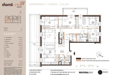 Rzut - Mieszkanie na sprzedaż 5 pokoi o powierzchni 112,3 m² - numer A7 w Domkove Widzew