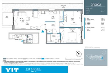 Rzut - Mieszkanie na sprzedaż 3 pokoje o powierzchni 59,19 m² - numer DA0002 w Talarowa Park II