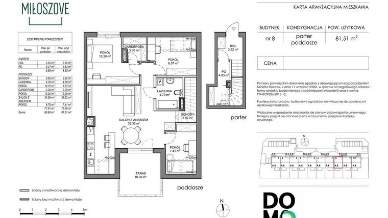 Rzut - Mieszkanie na sprzedaż 4 pokoje o powierzchni 82,22 m² - numer 8A w Miłoszove