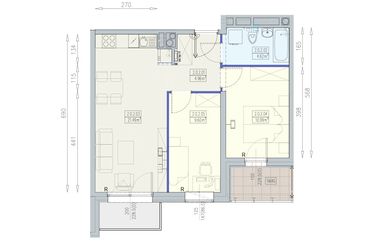 Rzut - Mieszkanie na sprzedaż 3 pokoje o powierzchni 51,65 m² - numer K1 2/0/2/3a w Południk 17 - budynek K1