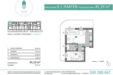 Rzut - Mieszkanie na sprzedaż 2 pokoje o powierzchni 45,19 m² - numer 04.0.1 w Port Jastarnia bud. 01, 04