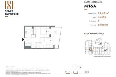 Rzut - Mieszkanie na sprzedaż 1 pokój o powierzchni 35,42 m² - numer M 16A w Stary Dworzec