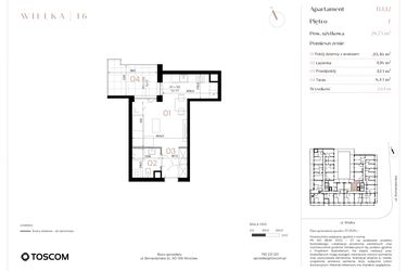 Rzut - Mieszkanie na sprzedaż 1 pokój o powierzchni 28,75 m² - numer B/1/12 w Wielka 16