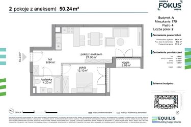 Rzut - Mieszkanie na sprzedaż 2 pokoje o powierzchni 50,24 m² - numer 175 w Osiedle Fokus Ursus