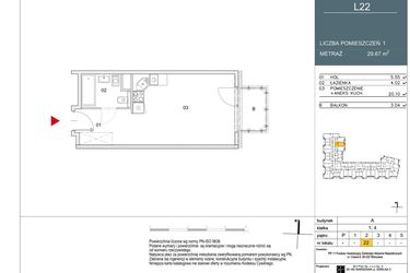 Rzut - Mieszkanie na sprzedaż 1 pokój o powierzchni 29,67 m² - numer L22 w Morwowa 5 - Apartamenty inwestycyjne