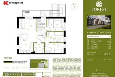 Rzut - Mieszkanie na sprzedaż 4 pokoje o powierzchni 68,75 m² - numer 2B w Wiązowna Forest
