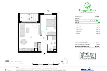 Rzut - Mieszkanie na sprzedaż 2 pokoje o powierzchni 44,06 m² - numer F.3.M08 w Oxygen Park etap III