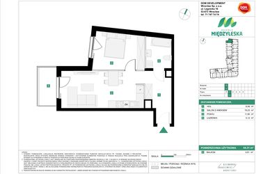 Rzut - Mieszkanie na sprzedaż 2 pokoje o powierzchni 44,31 m² - numer 11 w Osiedle Międzyleska - etap III