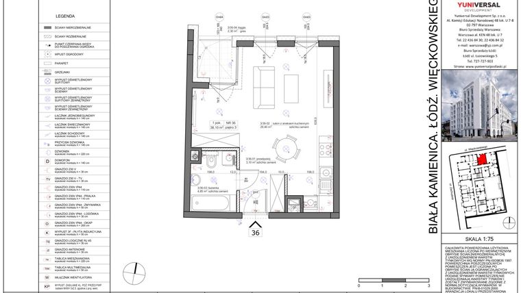Rzut - Mieszkanie na sprzedaż 1 pokój o powierzchni 38,64 m² - numer 36 w Biała Kamienica
