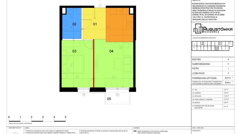 Rzut - Mieszkanie na sprzedaż 2 pokoje o powierzchni 42,37 m² - numer A11 w Augustówka Residence