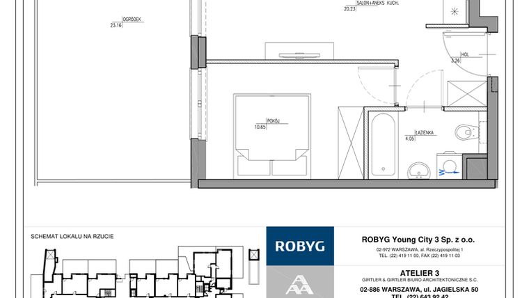Rzut - Mieszkanie na sprzedaż 2 pokoje o powierzchni 38,19 m² - numer MC/J/A/0/2 w Modern City etap J