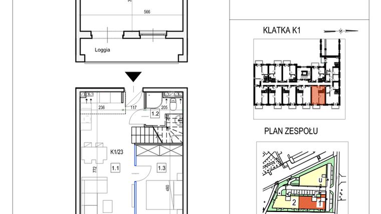 Rzut - Mieszkanie na sprzedaż 2 pokoje o powierzchni 71,5 m² - numer K1/23 w Przystań Królewiecka III