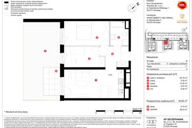 Rzut - Mieszkanie na sprzedaż 3 pokoje o powierzchni 54,85 m² - numer 9 w Apartamenty nad Rzeką