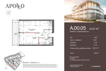 Rzut - Mieszkanie na sprzedaż 2 pokoje o powierzchni 41,27 m² - numer A.0.05 w Apollo Residence