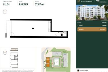 Rzut - Lokal użytkowy na sprzedaż 1 pokój o powierzchni 58,13 m² - numer LU1 w Wierzbowa 20
