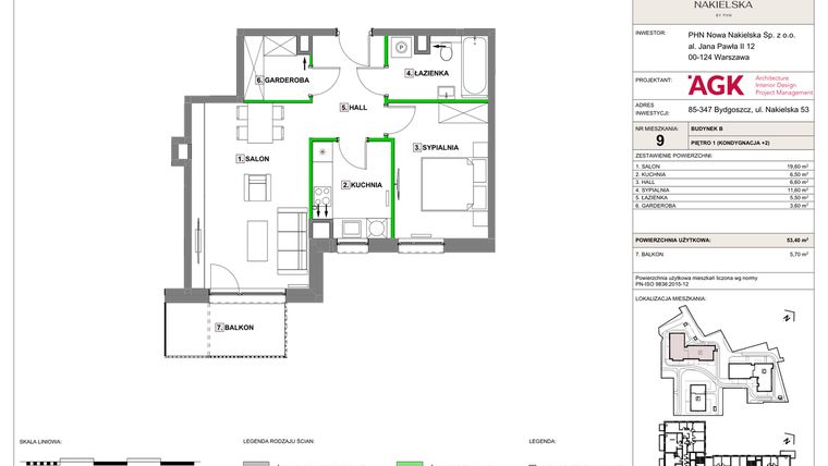 Rzut - Mieszkanie na sprzedaż 2 pokoje o powierzchni 53,4 m² - numer NN-B-LM-09 w Nowa Nakielska by PHN