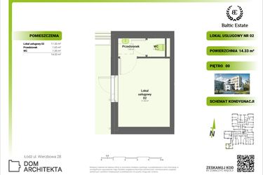 Rzut - Lokal użytkowy na sprzedaż 2 pokoje o powierzchni 14,44 m² - numer 00.U.02 w Dom Architekta