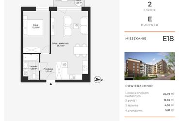 Rzut - Mieszkanie na sprzedaż 2 pokoje o powierzchni 46,14 m² - numer E18 w Na Koszutce II