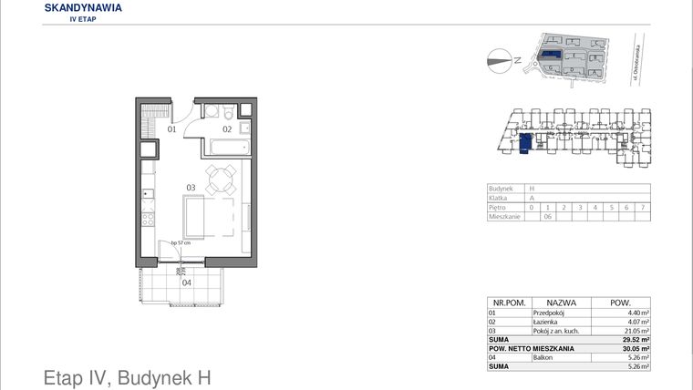 Rzut - Mieszkanie na sprzedaż 1 pokój o powierzchni 29,52 m² - numer HA0106 w Park Skandynawia V