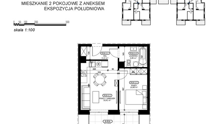 Rzut - Mieszkanie na sprzedaż 2 pokoje o powierzchni 35,92 m² - numer C2-M16 w Stacja Łódź V – etap C2