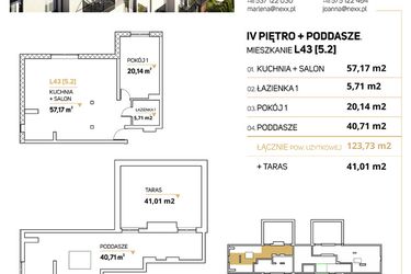 Rzut - Mieszkanie na sprzedaż 3 pokoje o powierzchni 123,73 m² - numer L43 w Zimowa Apartamenty