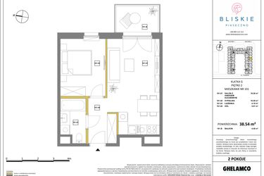 Rzut - Mieszkanie na sprzedaż 2 pokoje o powierzchni 38,54 m² - numer 101 w Bliskie Piaseczno 2