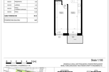Rzut - Mieszkanie na sprzedaż 2 pokoje o powierzchni 39,12 m² - numer B-2-23 w Zamieszkaj na Rudawskiej 5