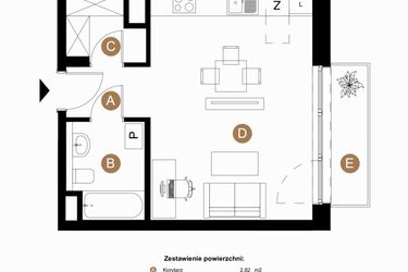 Rzut - Mieszkanie na sprzedaż 1 pokój o powierzchni 35,06 m² - numer A-4-22 w Taczaka 5
