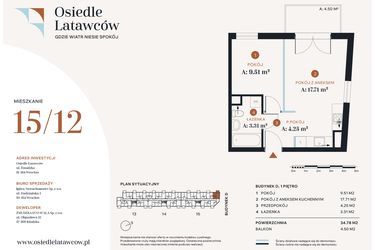 Rzut - Mieszkanie na sprzedaż 2 pokoje o powierzchni 34,78 m² - numer D15-12 w Osiedle Latawców