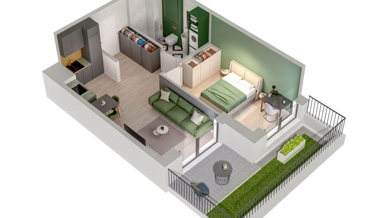 Rzut - Mieszkanie na sprzedaż 2 pokoje o powierzchni 39 m² - numer C.22.B w Quercus bud. C