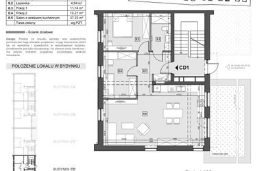 Rzut - Mieszkanie na sprzedaż 3 pokoje o powierzchni 71,84 m² - numer CD1 w Wzgórze Zelwerowicza