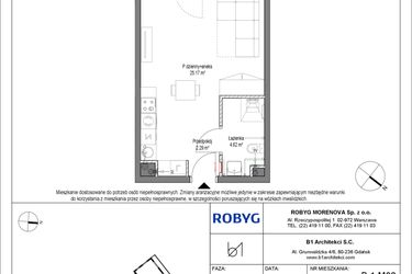Rzut - Mieszkanie na sprzedaż 1 pokój o powierzchni 32,08 m² - numer B.1M02 w Leszczyńskich 2