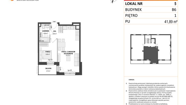 Rzut - Mieszkanie na sprzedaż 2 pokoje o powierzchni 41,89 m² - numer B6 5 w Wzgórze Markowca
