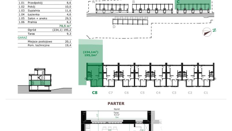 Rzut - Mieszkanie na sprzedaż 3 pokoje o powierzchni 70,5 m² - numer C.8.1. w Dębowe Zacisze
