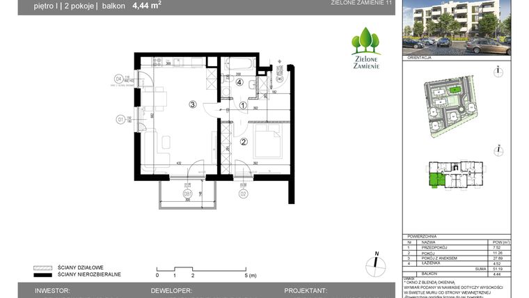 Rzut - Mieszkanie na sprzedaż 2 pokoje o powierzchni 51,19 m² - numer 1C.11 w Zielone Zamienie XI