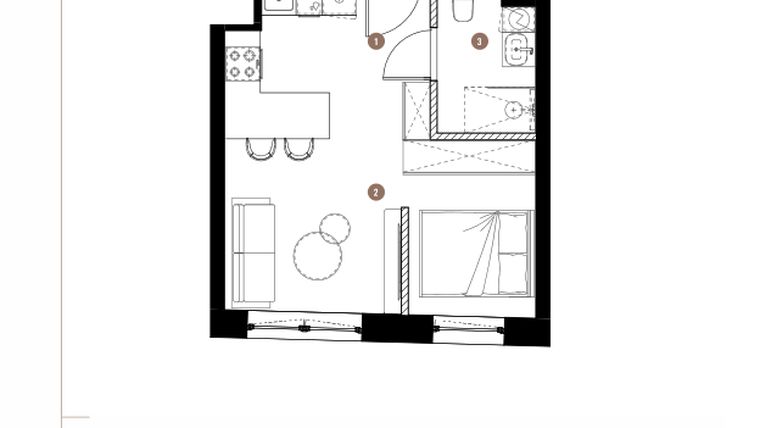 Rzut - Mieszkanie na sprzedaż 1 pokój o powierzchni 29,77 m² - numer LM.01.10.05 w Katowicka Residence