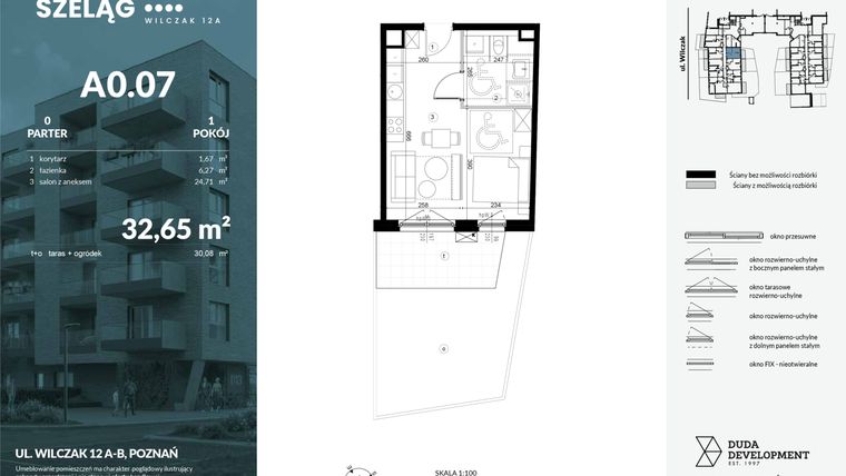 Rzut - Mieszkanie na sprzedaż 1 pokój o powierzchni 32,65 m² - numer A0.07 w Dobry Szeląg