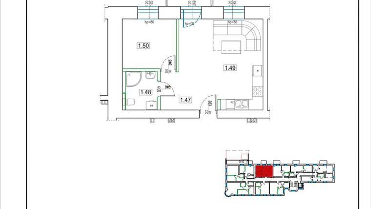 Rzut - Mieszkanie na sprzedaż 2 pokoje o powierzchni 39,3 m² - numer 5 w Kamienica 62