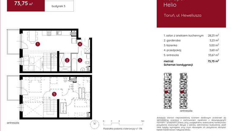 Rzut - Mieszkanie na sprzedaż 1 pokój o powierzchni 73,75 m² - numer 3.B.2.05 w Murapol Helio