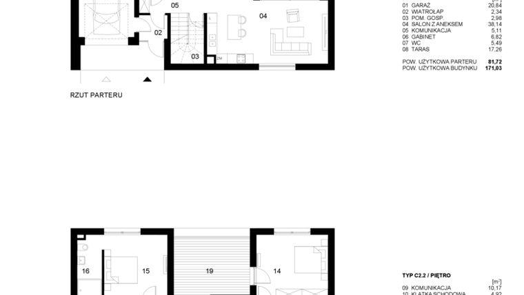 Rzut - Dom na sprzedaż 4 pokoje o powierzchni 171,03 m² - numer 13 [C2/C1m] w Nowe Planty