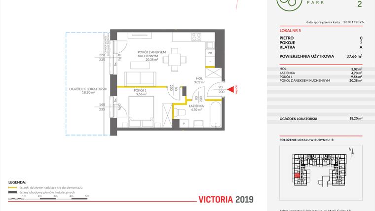 Rzut - Mieszkanie na sprzedaż 2 pokoje o powierzchni 37,78 m² - numer B.5 w Olchowy Park II