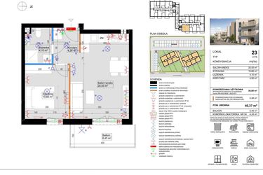 Rzut - Mieszkanie na sprzedaż 2 pokoje o powierzchni 39,89 m² - numer 23 w Harmony Antoninek