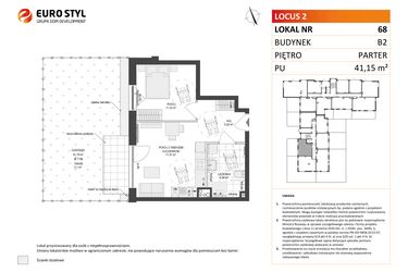 Rzut - Mieszkanie na sprzedaż 2 pokoje o powierzchni 41,15 m² - numer 68 w Locus 2 bud. B2